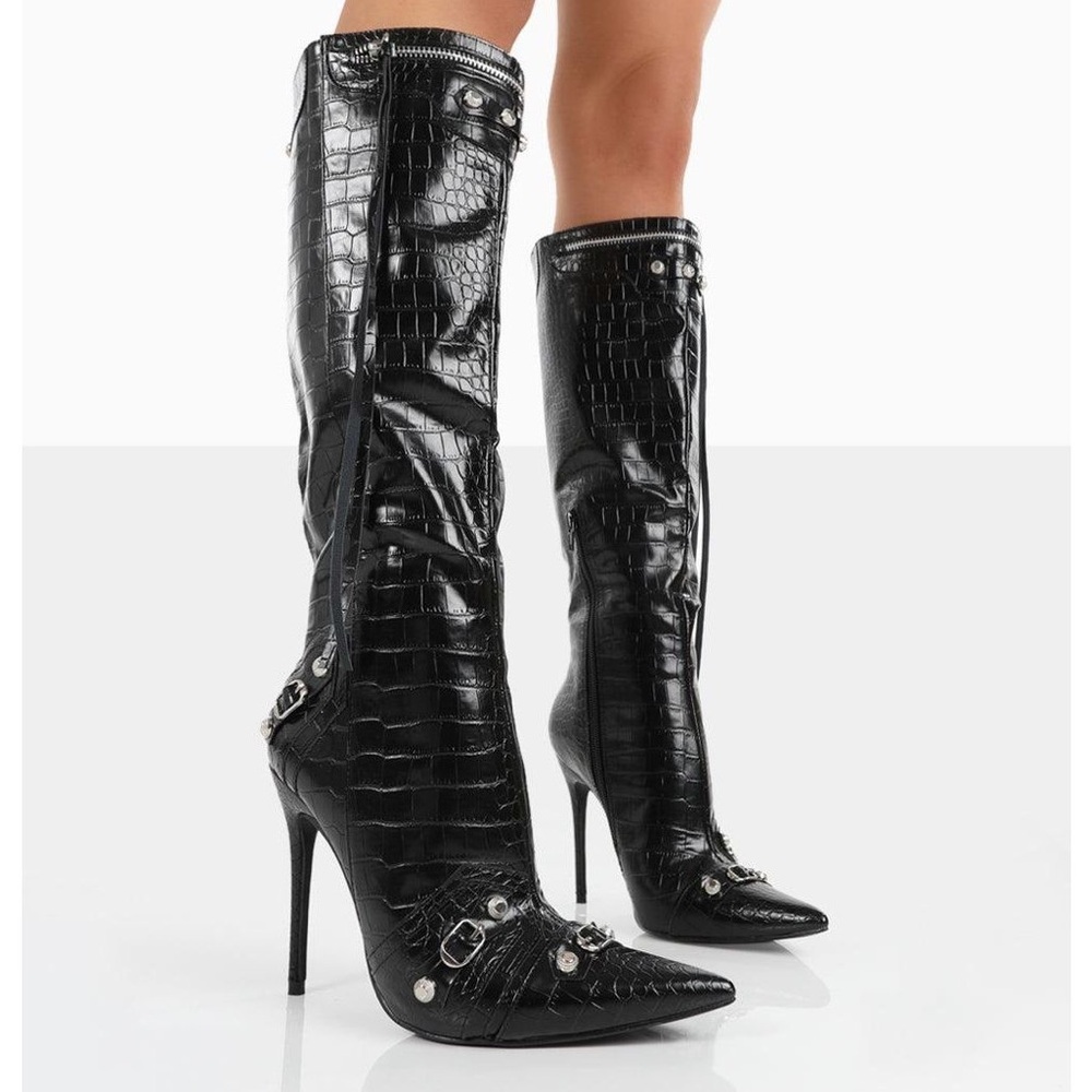 PUBLIC DESIRE CROC POINTED TOE ZIP KNEE HIGH BOOTS Size US 7